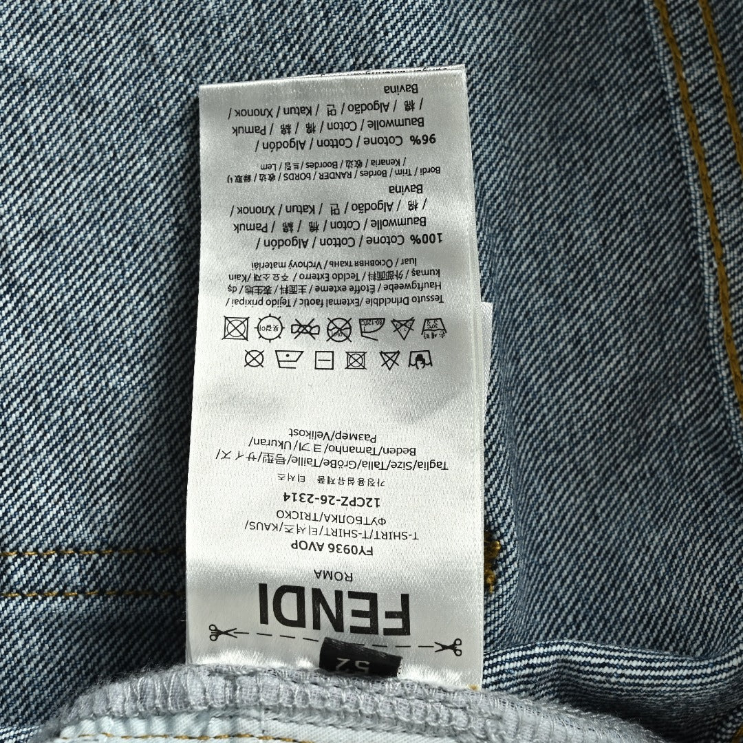 Fendi FD Letter Leather Patch Wide-Leg Denim Jeans