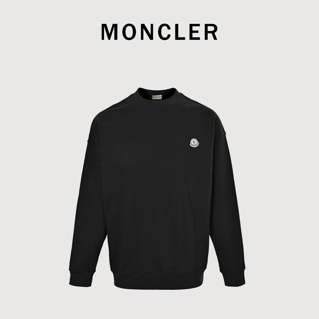 Moncler 26SS Classic Badge Embroidered Logo Crew Neck Sweatshirt — Black