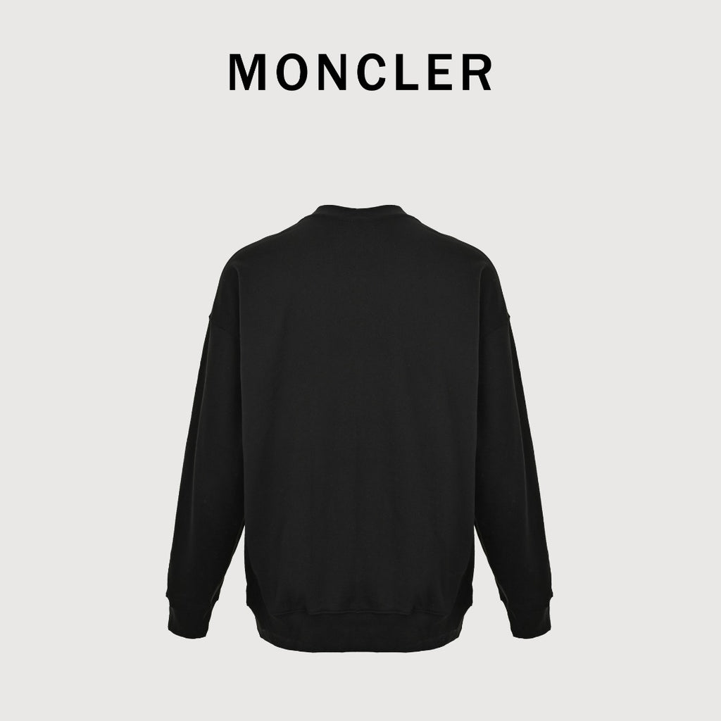 Moncler 26SS Classic Badge Embroidered Logo Crew Neck Sweatshirt — Black