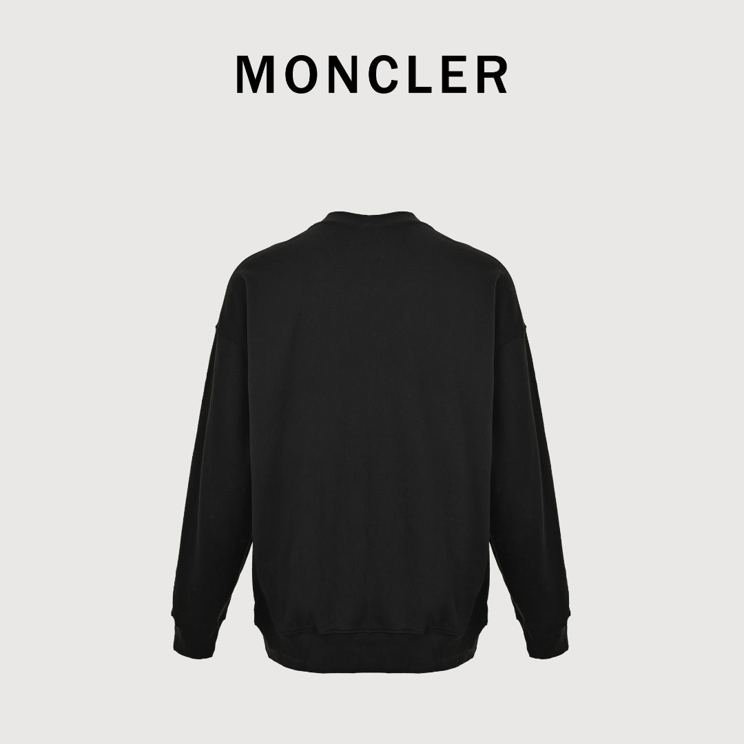 Moncler 26SS Classic Badge Embroidered Logo Crew Neck Sweatshirt — Black