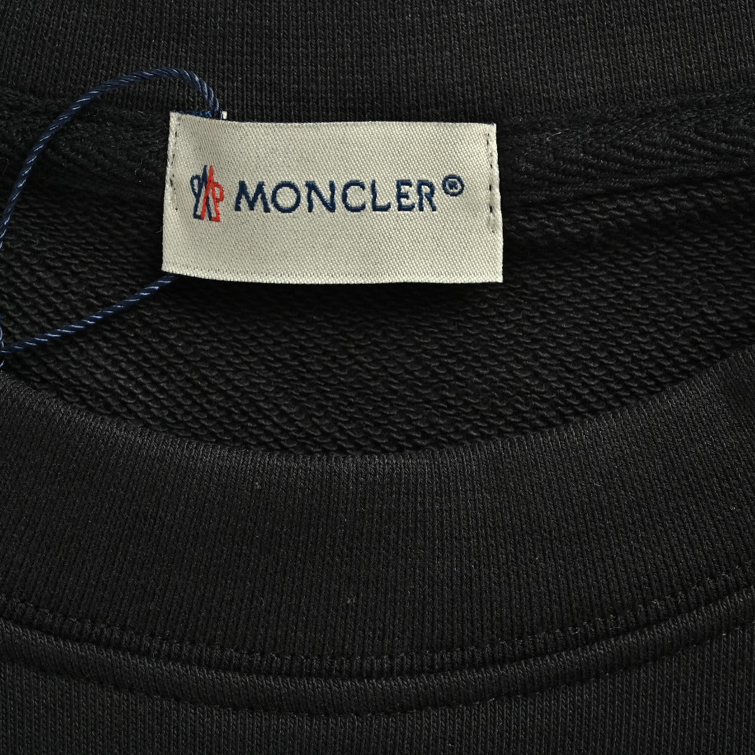 Moncler 26SS Classic Badge Embroidered Logo Crew Neck Sweatshirt — Black