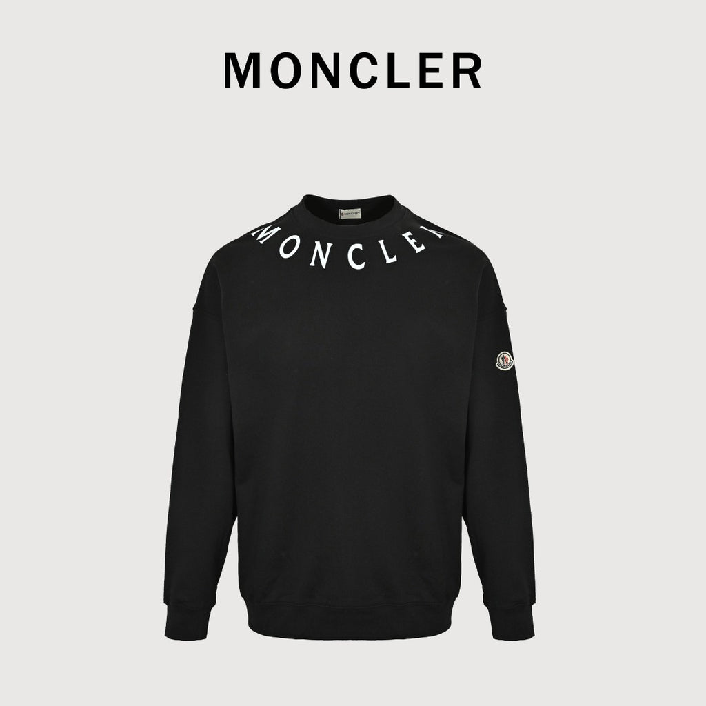 Moncler 26SS Collar Arc Letter Logo Crew Neck Sweatshirt — Black
