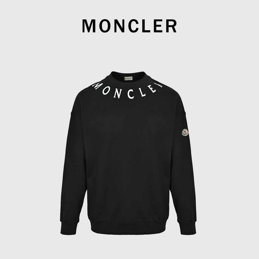 Moncler 26SS Collar Arc Letter Logo Crew Neck Sweatshirt — Black