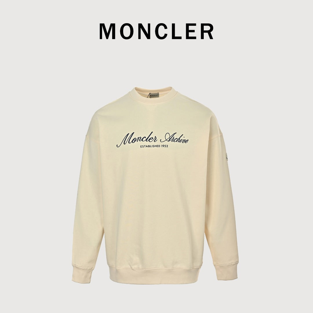 Moncler 26SS Archive Artistic Script Logo Crew Neck Sweatshirt — Ecru