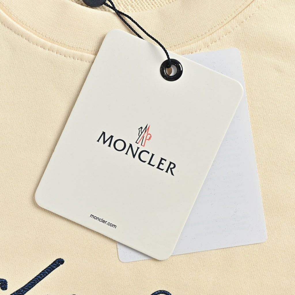 Moncler 26SS Archive Artistic Script Logo Crew Neck Sweatshirt — Ecru