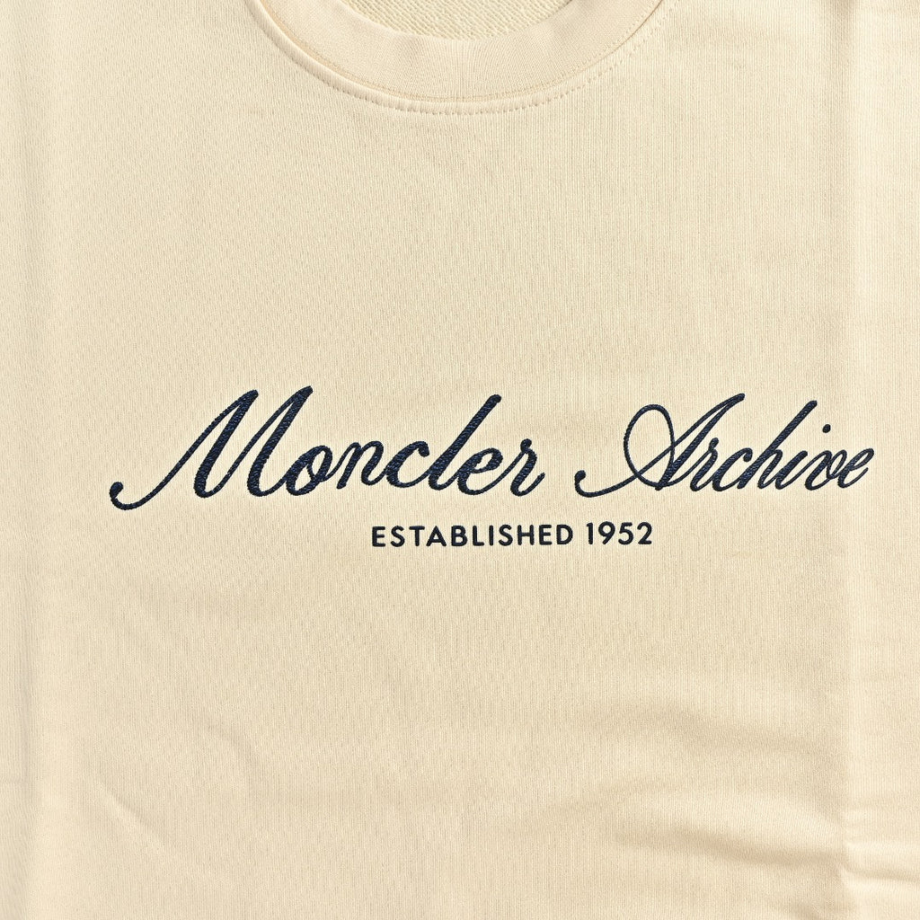 Moncler 26SS Archive Artistic Script Logo Crew Neck Sweatshirt — Ecru