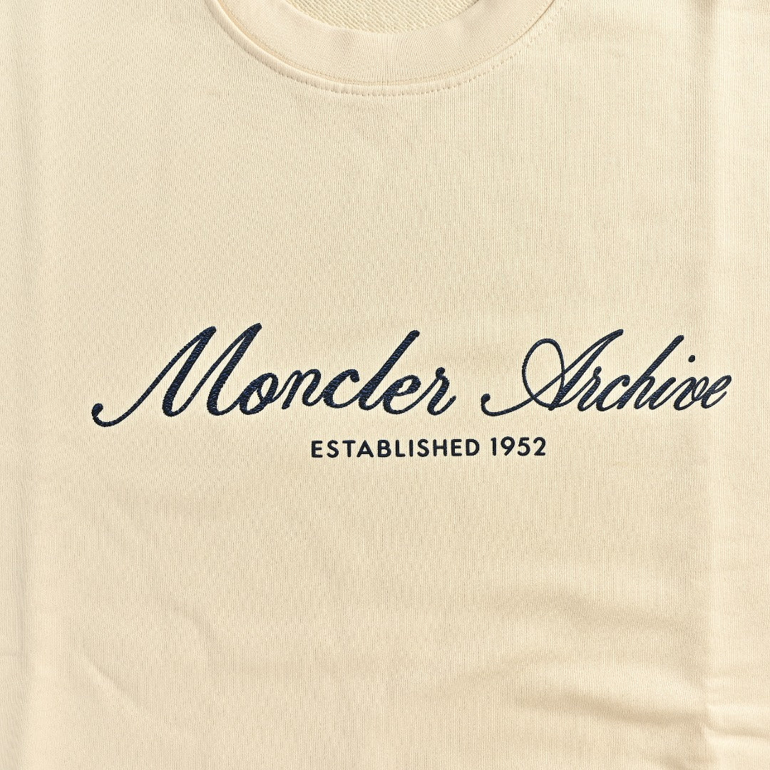 Moncler 26SS Archive Artistic Script Logo Crew Neck Sweatshirt — Ecru