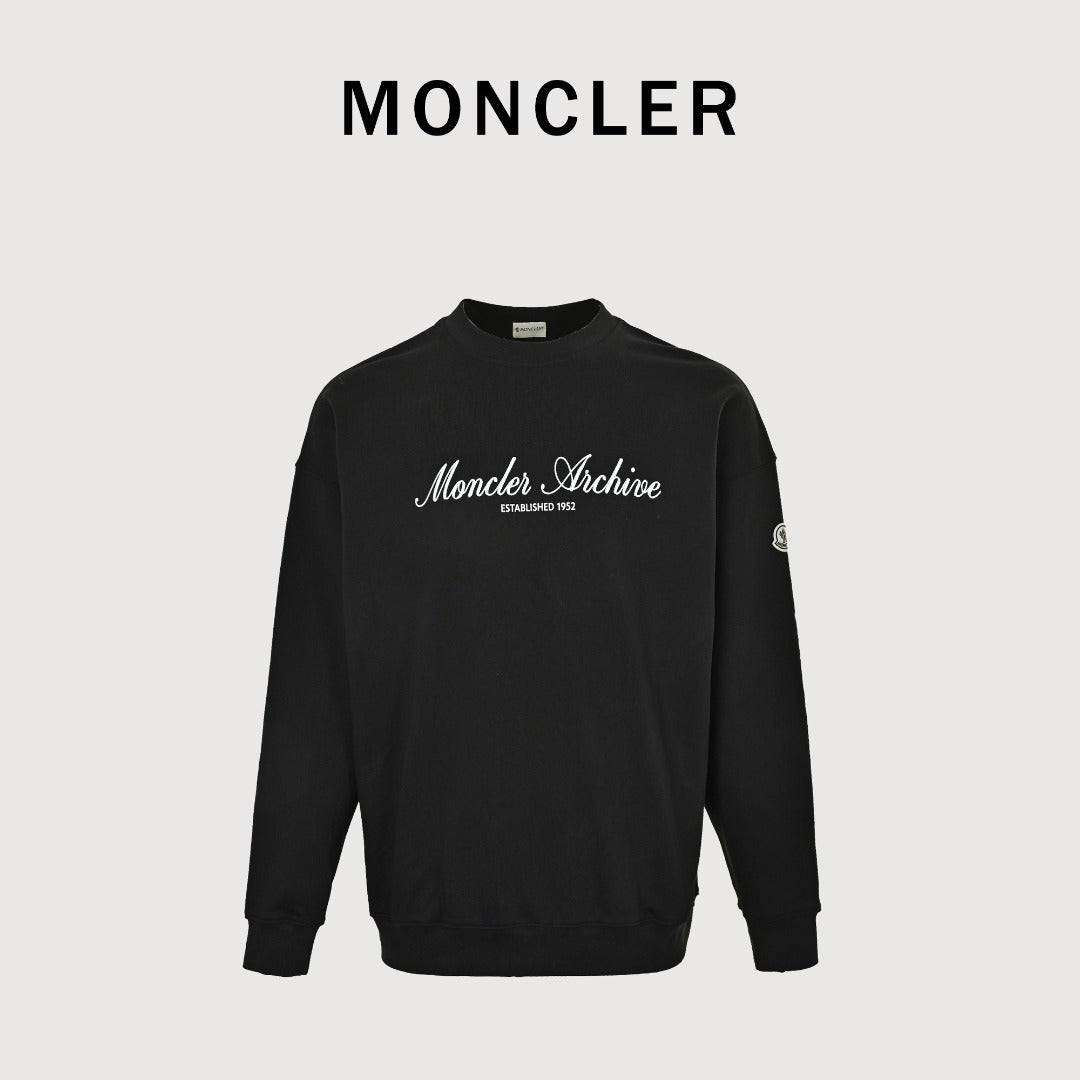 Moncler 26SS Archive Artistic Script Logo Crew Neck Sweatshirt — Black