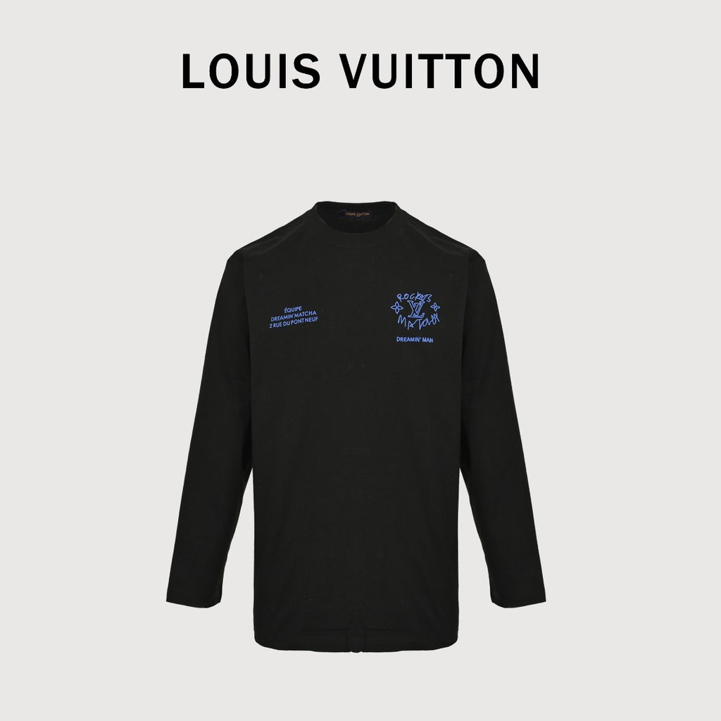 Louis Vuitton 25FW Dreamin' Man Graffiti Slogan Print Long Sleeve T-Shirt Black