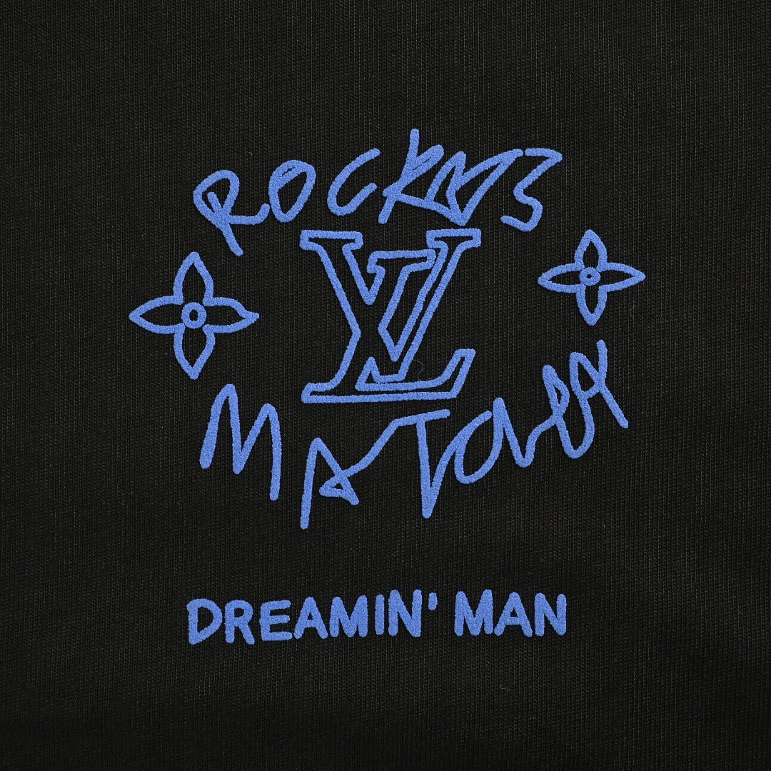 Louis Vuitton 25FW Dreamin' Man Graffiti Slogan Print Long Sleeve T-Shirt Black