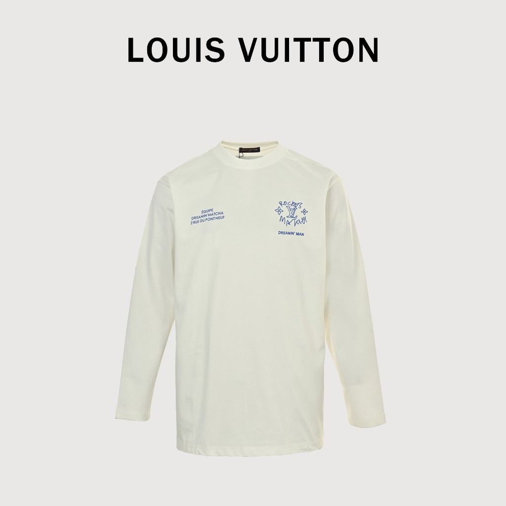 Louis Vuitton 25FW Dreamin' Man Graffiti Slogan Print Long Sleeve T-Shirt White