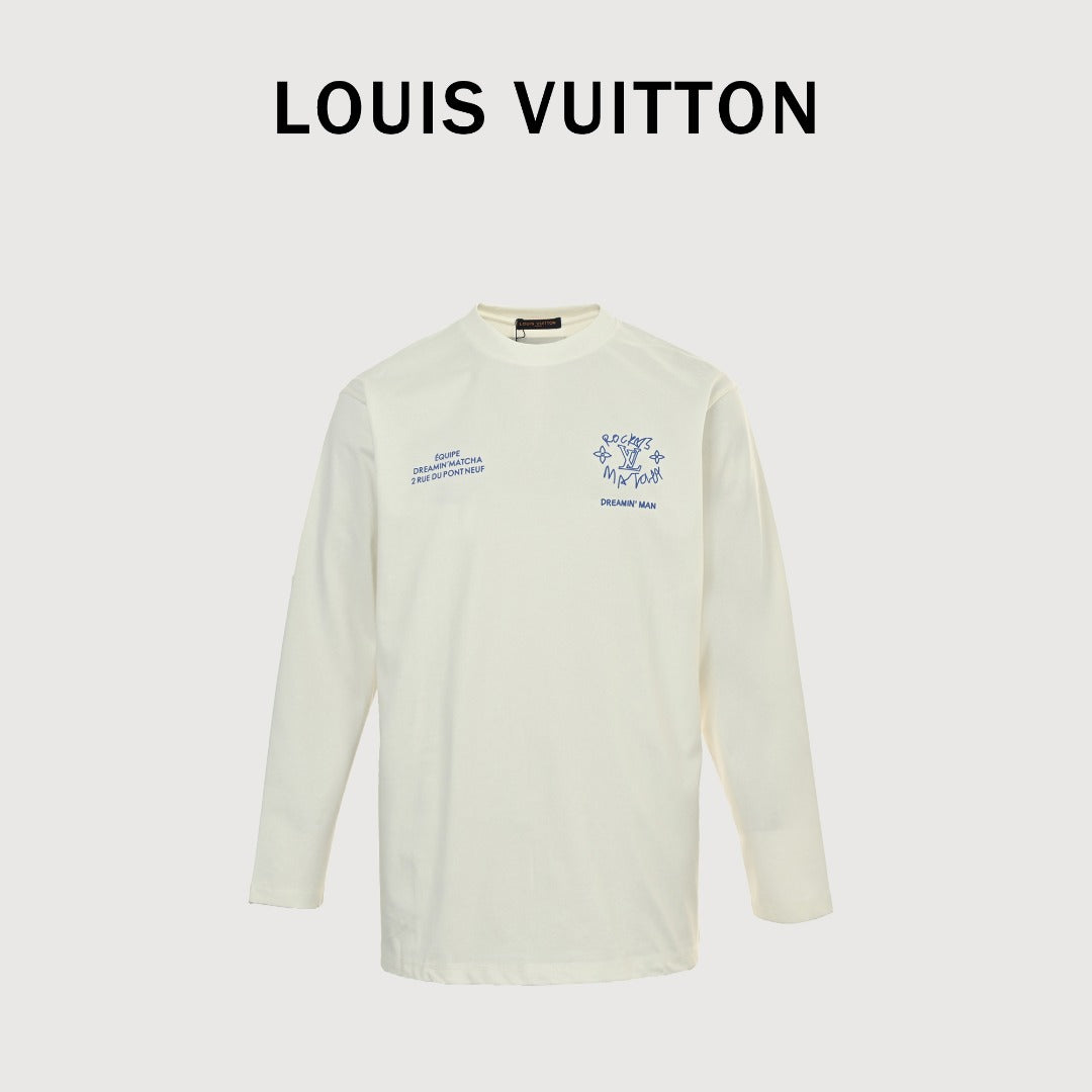 Louis Vuitton 25FW Dreamin' Man Graffiti Slogan Print Long Sleeve T-Shirt White