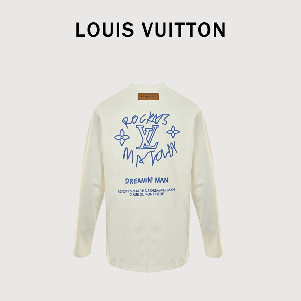 Louis Vuitton 25FW Dreamin' Man Graffiti Slogan Print Long Sleeve T-Shirt White