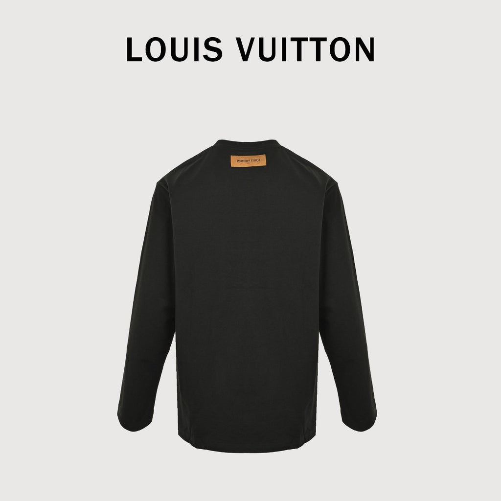 Louis Vuitton 25FW Hem Four-Leaf Clover Ink Splash Print Long Sleeve T-Shirt Black