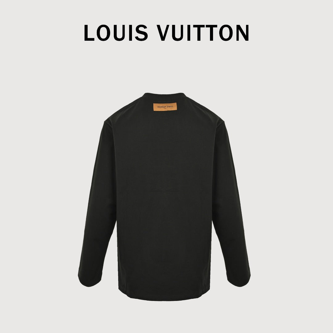 Louis Vuitton 25FW Hem Four-Leaf Clover Ink Splash Print Long Sleeve T-Shirt Black