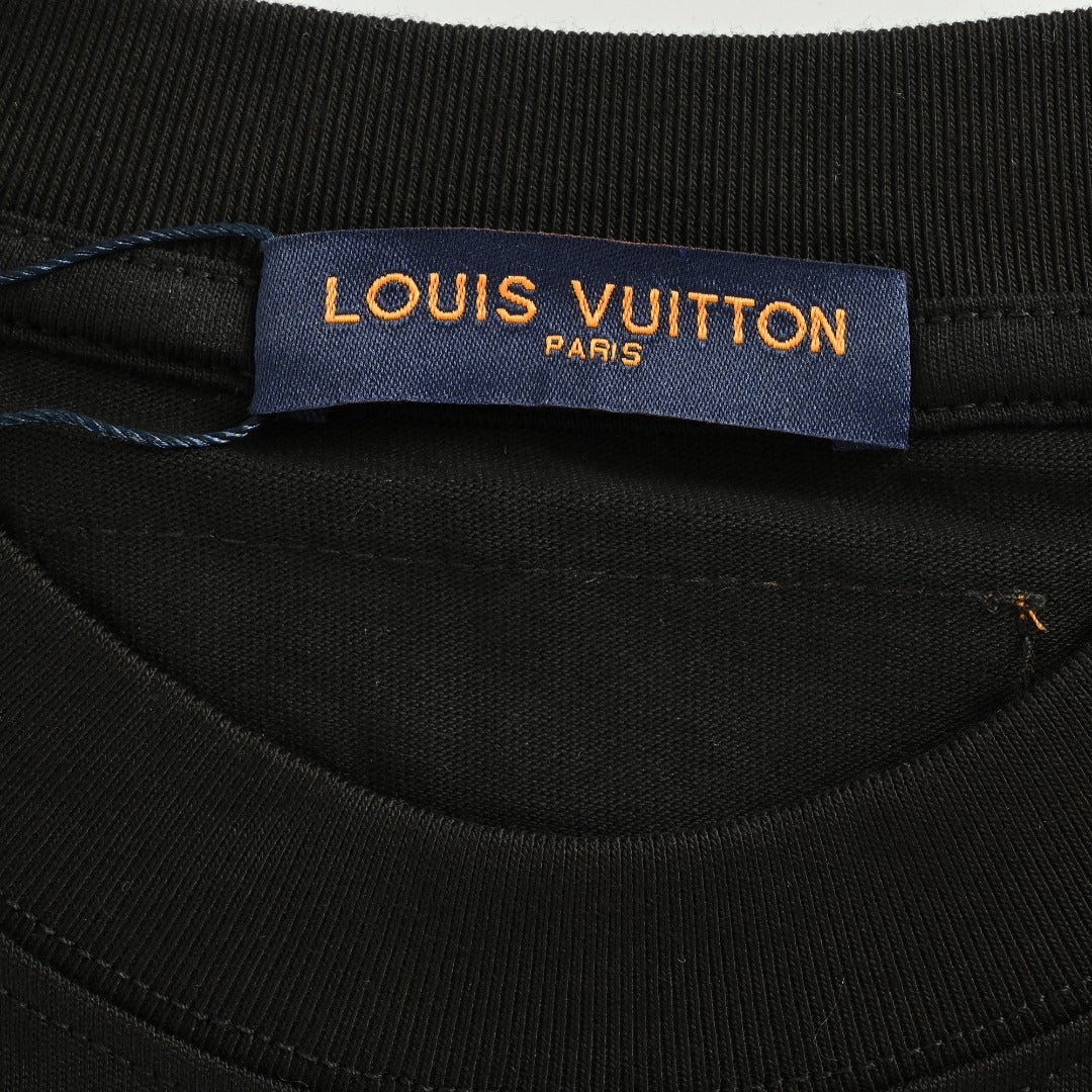 Louis Vuitton 25FW Hem Four-Leaf Clover Ink Splash Print Long Sleeve T-Shirt Black