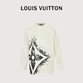 Louis Vuitton 25FW Hem Four-Leaf Clover Ink Splash Print Long Sleeve T-Shirt White