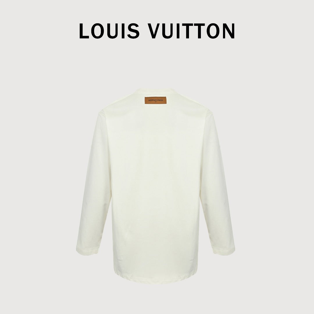 Louis Vuitton 25FW Hem Four-Leaf Clover Ink Splash Print Long Sleeve T-Shirt White
