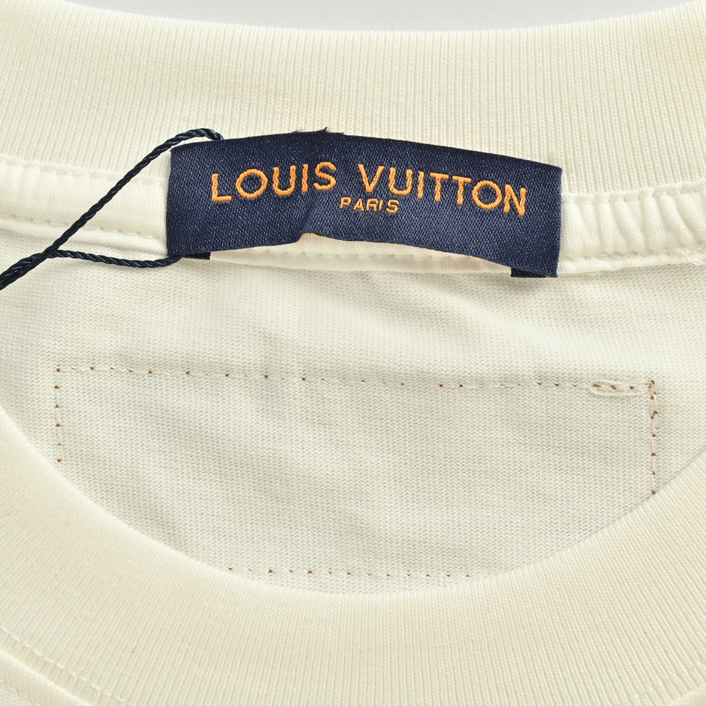 Louis Vuitton 25FW Hem Four-Leaf Clover Ink Splash Print Long Sleeve T-Shirt White