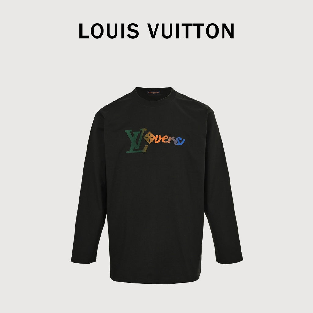 Louis Vuitton 25FW Multicolor Gradient Logo Toothbrush Embroidery Long Sleeve T-Shirt Black