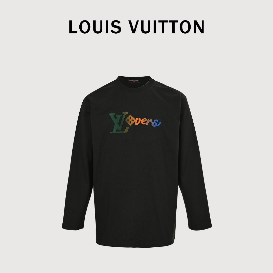 Louis Vuitton 25FW Multicolor Gradient Logo Toothbrush Embroidery Long Sleeve T-Shirt Black