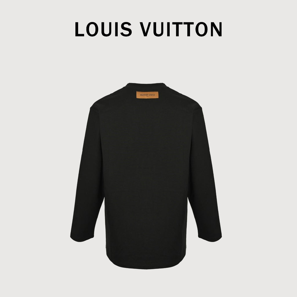 Louis Vuitton 25FW Multicolor Gradient Logo Toothbrush Embroidery Long Sleeve T-Shirt Black