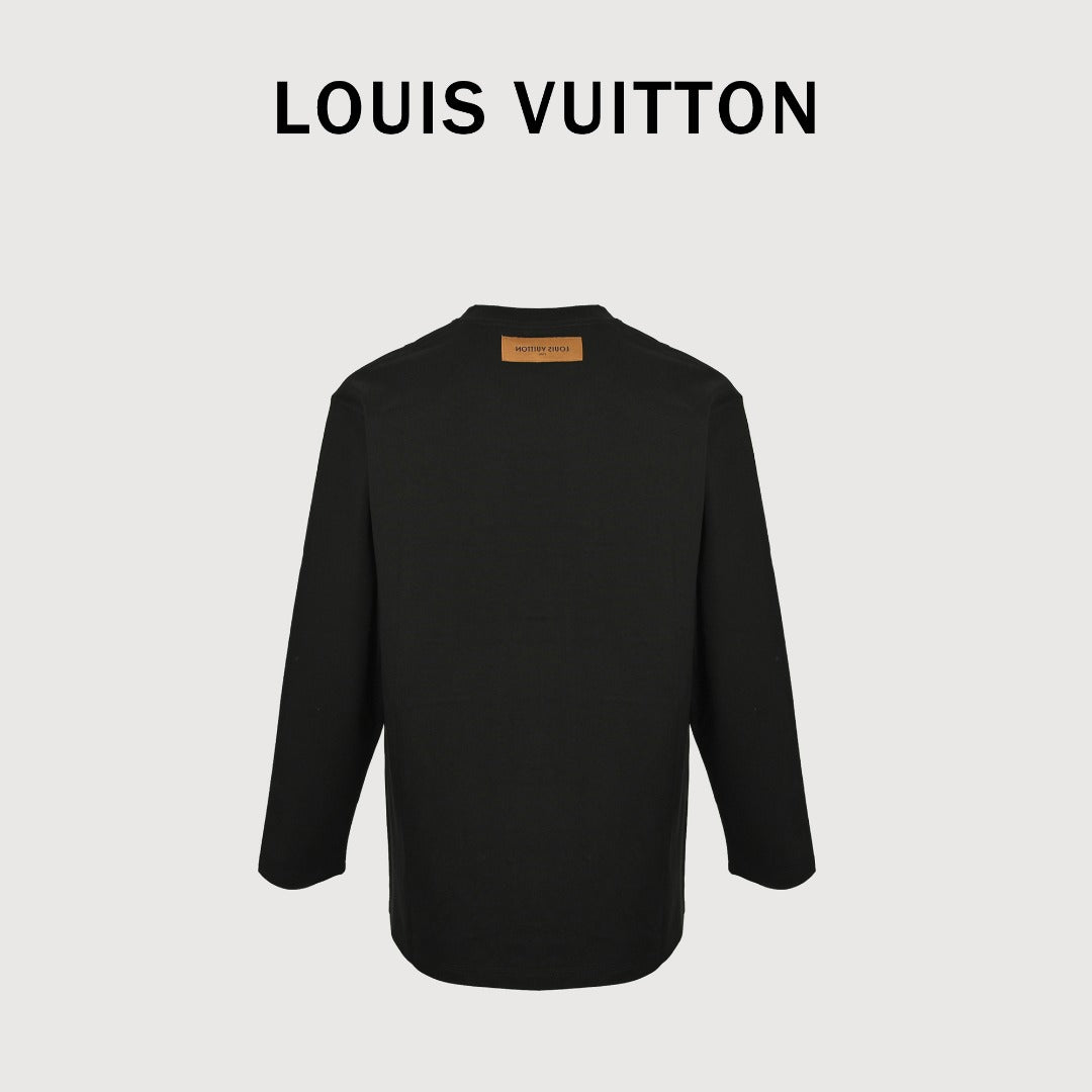 Louis Vuitton 25FW Multicolor Gradient Logo Toothbrush Embroidery Long Sleeve T-Shirt Black