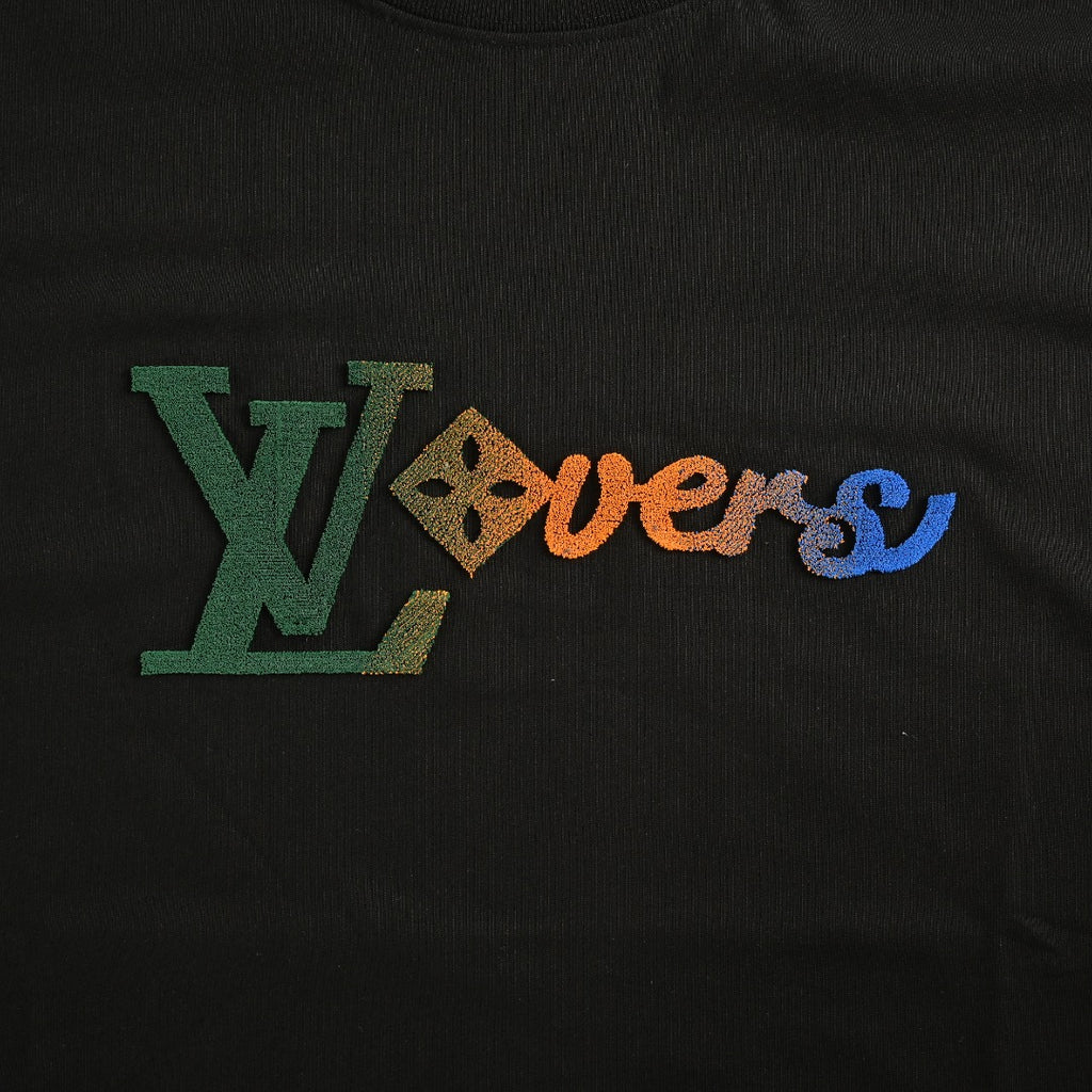 Louis Vuitton 25FW Multicolor Gradient Logo Toothbrush Embroidery Long Sleeve T-Shirt Black
