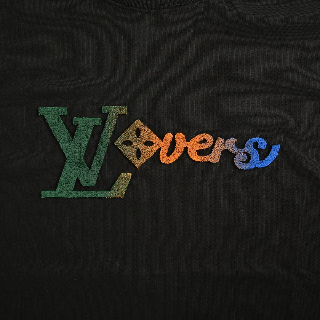 Louis Vuitton 25FW Multicolor Gradient Logo Toothbrush Embroidery Long Sleeve T-Shirt Black