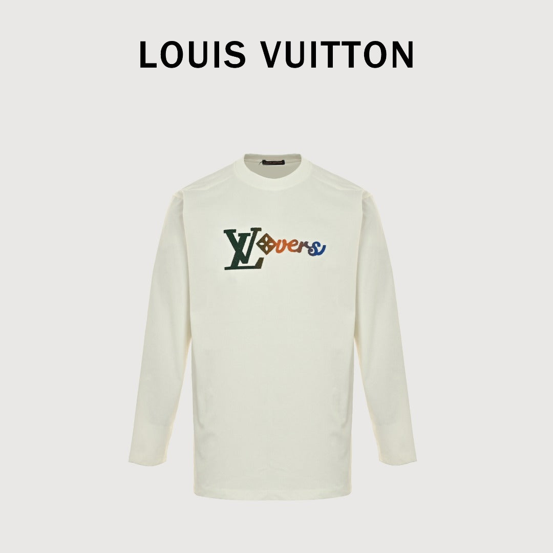 Louis Vuitton 25FW Multicolor Gradient Logo Toothbrush Embroidery Long Sleeve T-Shirt White