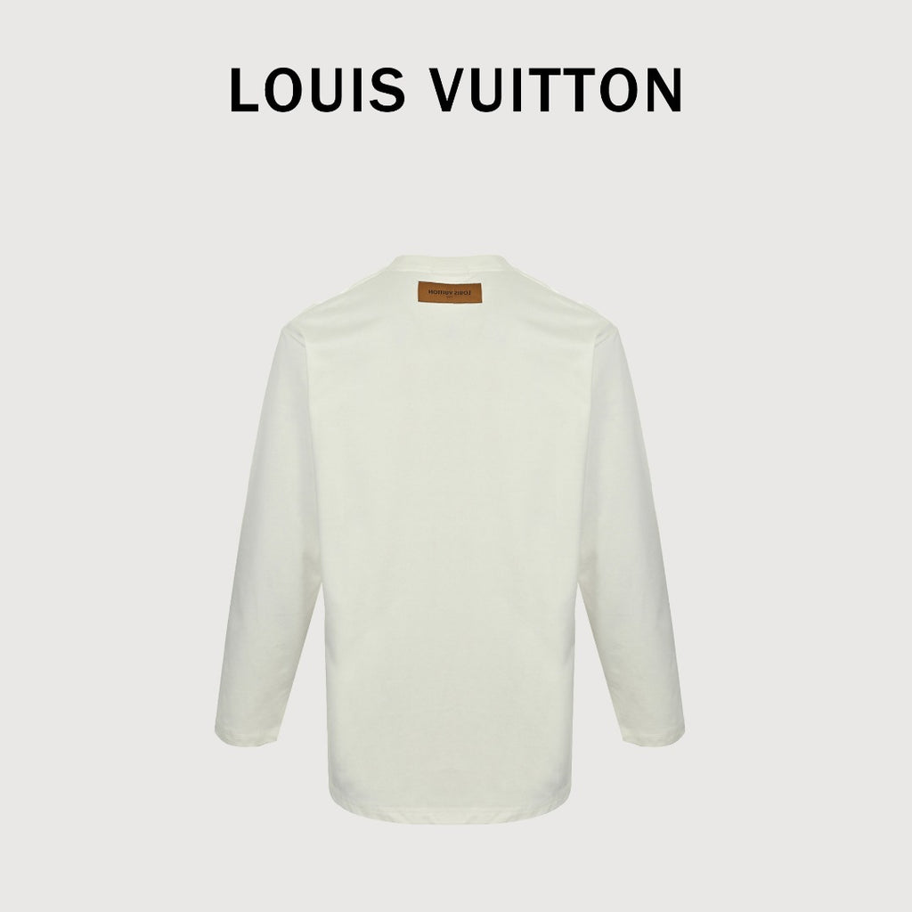 Louis Vuitton 25FW Multicolor Gradient Logo Toothbrush Embroidery Long Sleeve T-Shirt White