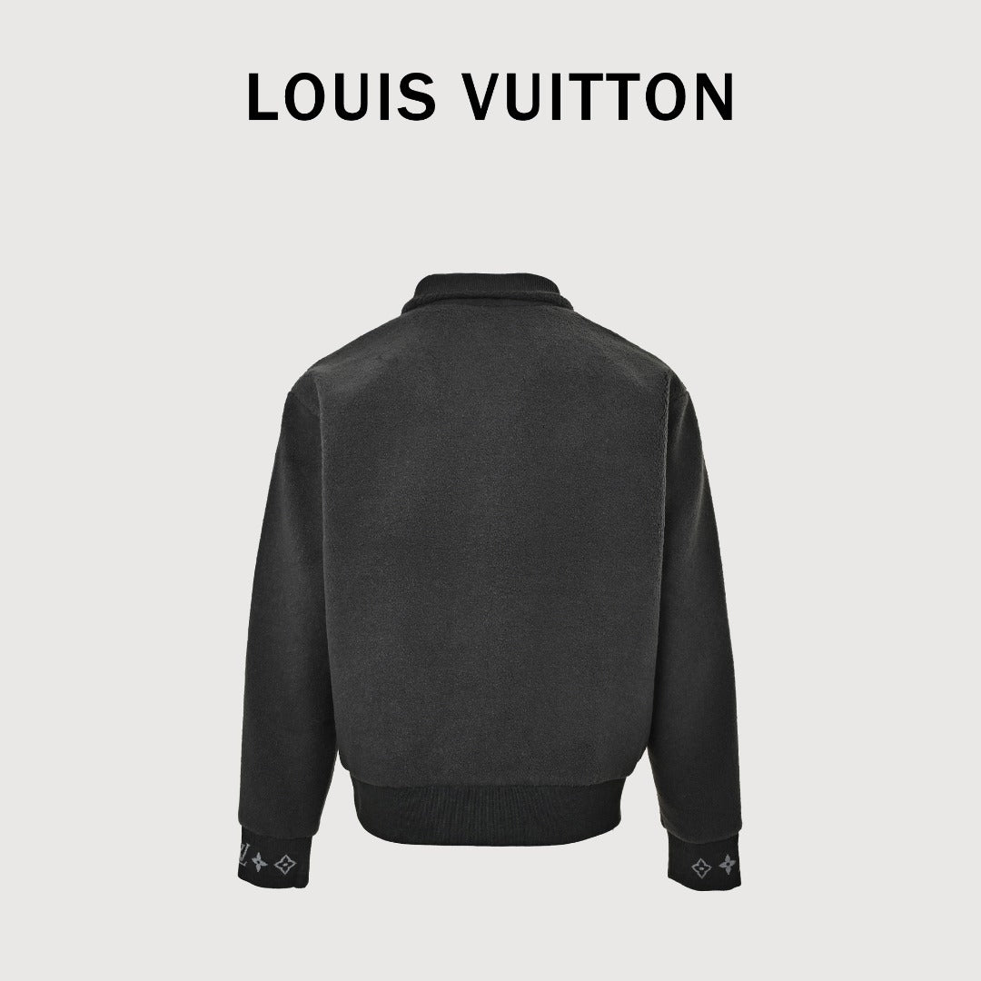 Louis Vuitton LV Monogram Jacquard Fleece Stand Collar Jacket Black