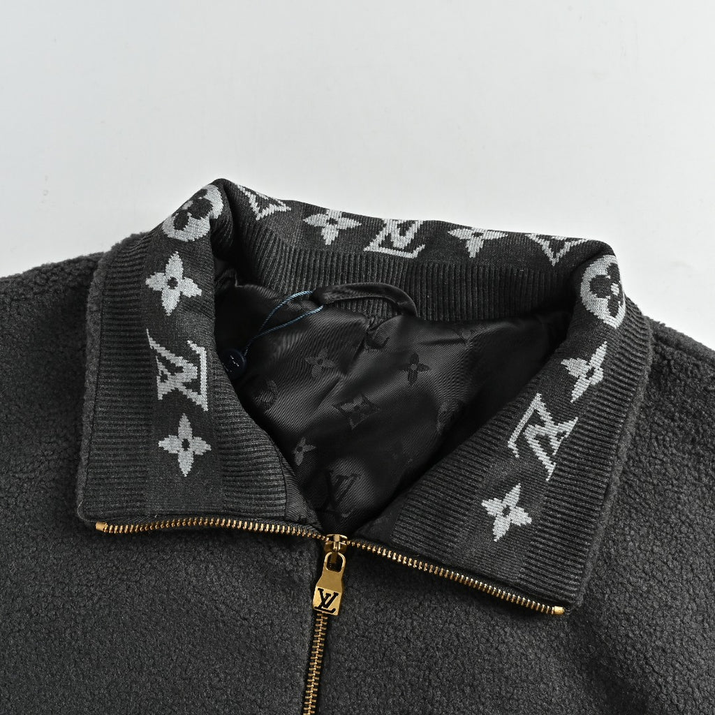 Louis Vuitton LV Monogram Jacquard Fleece Stand Collar Jacket Black