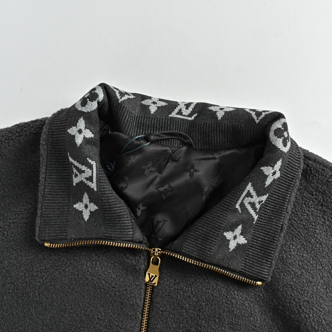 Louis Vuitton LV Monogram Jacquard Fleece Stand Collar Jacket Black