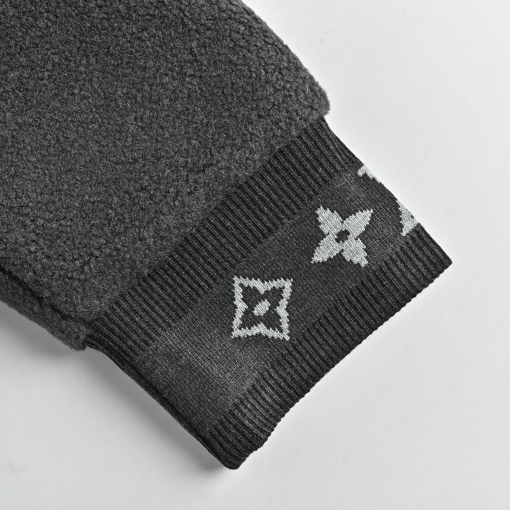 Louis Vuitton LV Monogram Jacquard Fleece Stand Collar Jacket Black