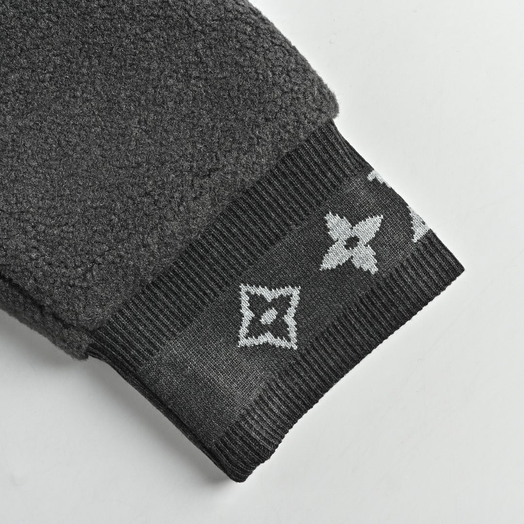 Louis Vuitton LV Monogram Jacquard Fleece Stand Collar Jacket Black