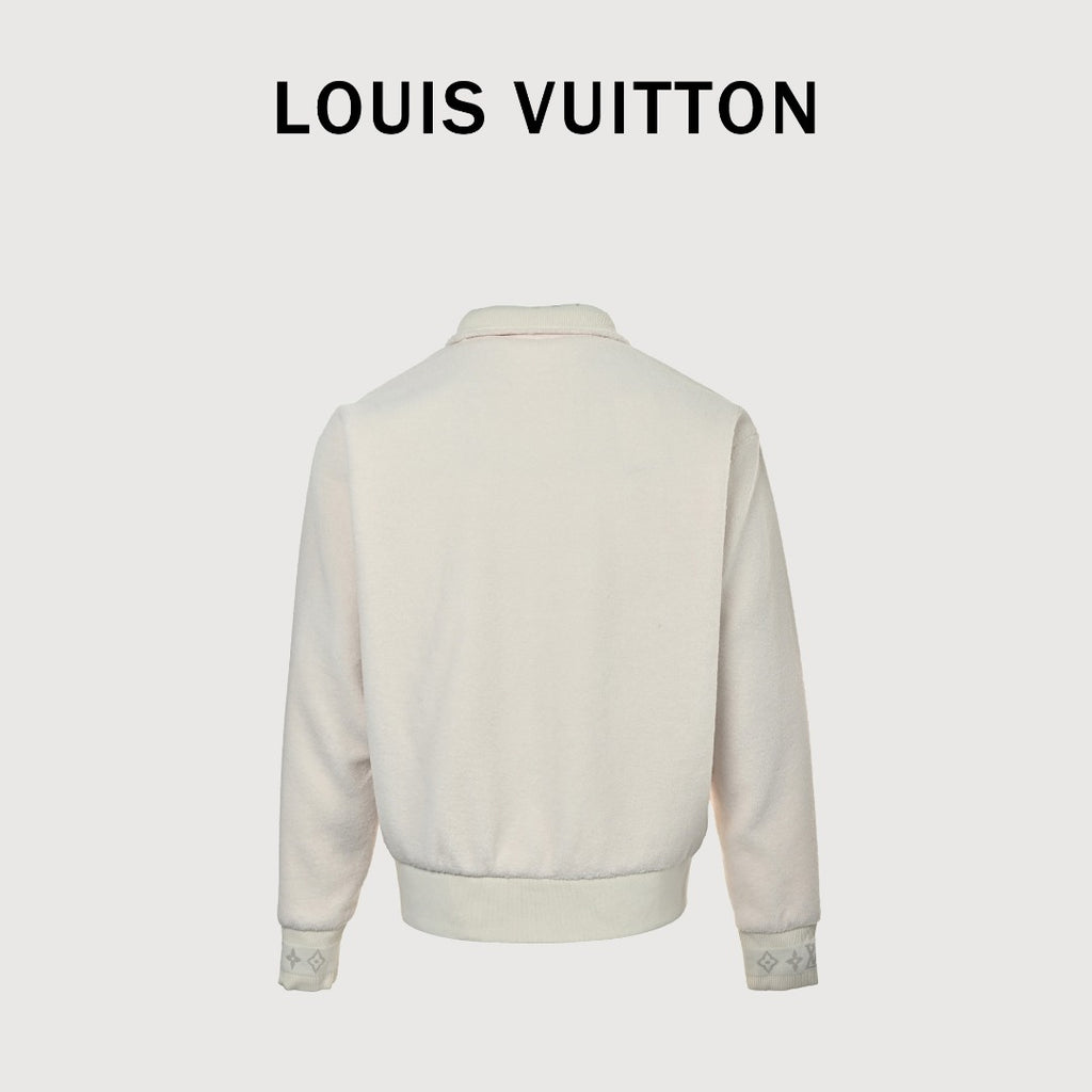 Louis Vuitton LV Monogram Jacquard Fleece Stand Collar Jacket Cream