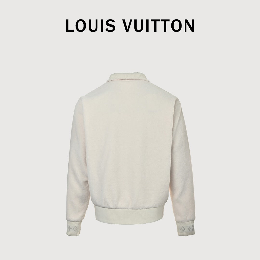 Louis Vuitton LV Monogram Jacquard Fleece Stand Collar Jacket Cream