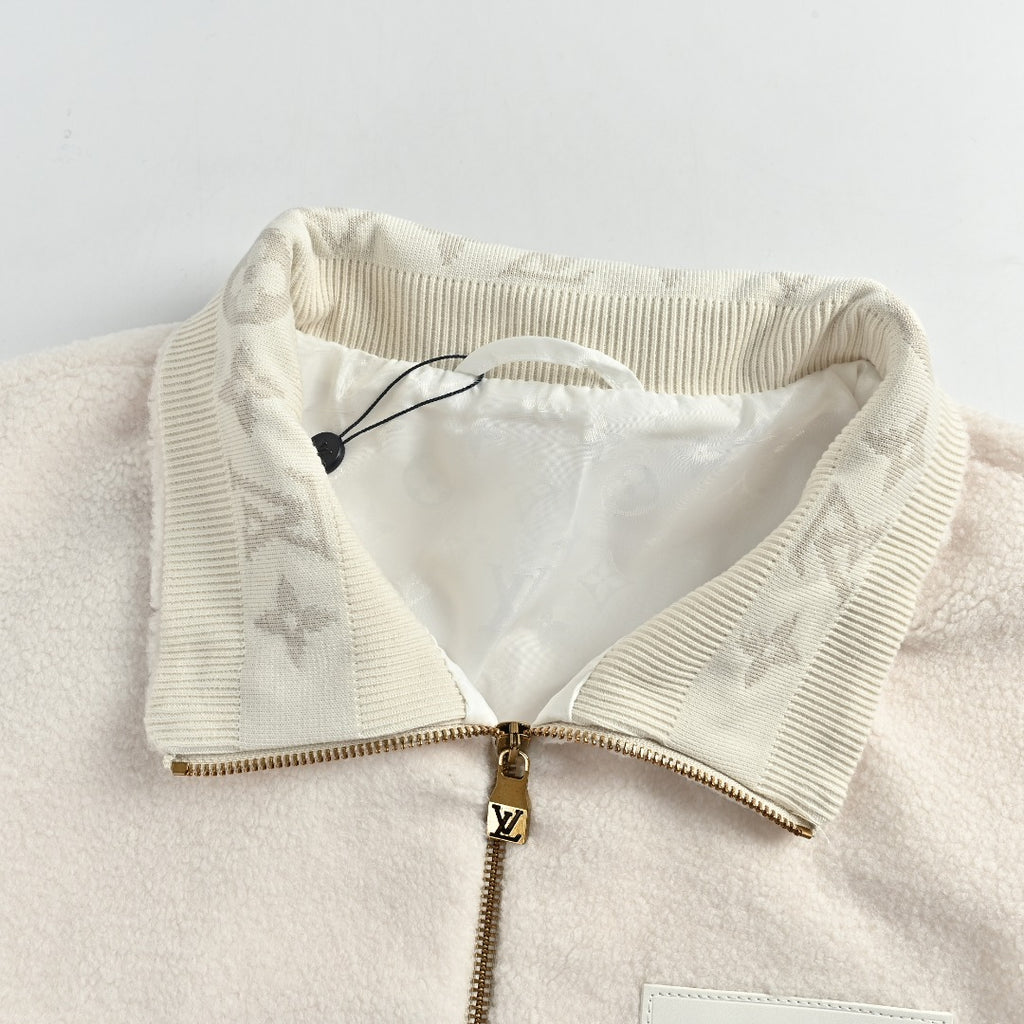 Louis Vuitton LV Monogram Jacquard Fleece Stand Collar Jacket Cream