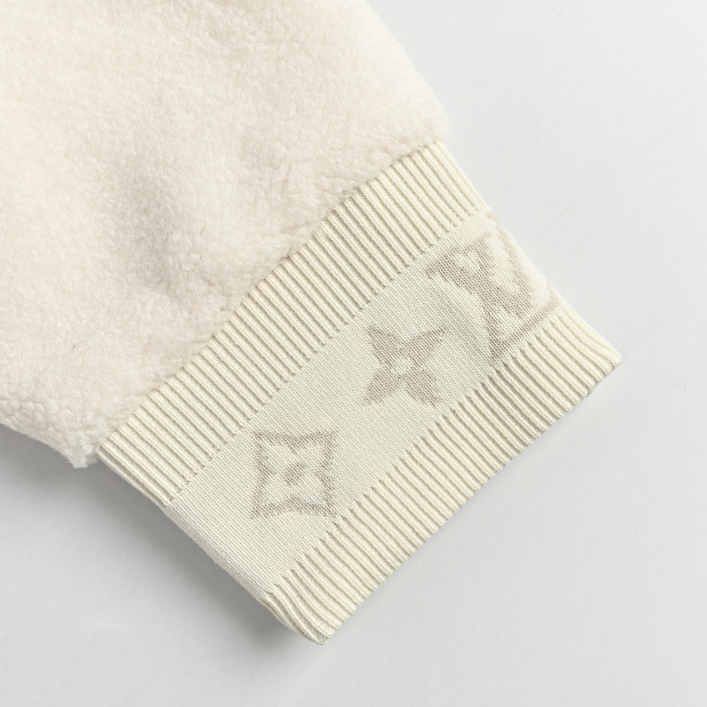 Louis Vuitton LV Monogram Jacquard Fleece Stand Collar Jacket Cream