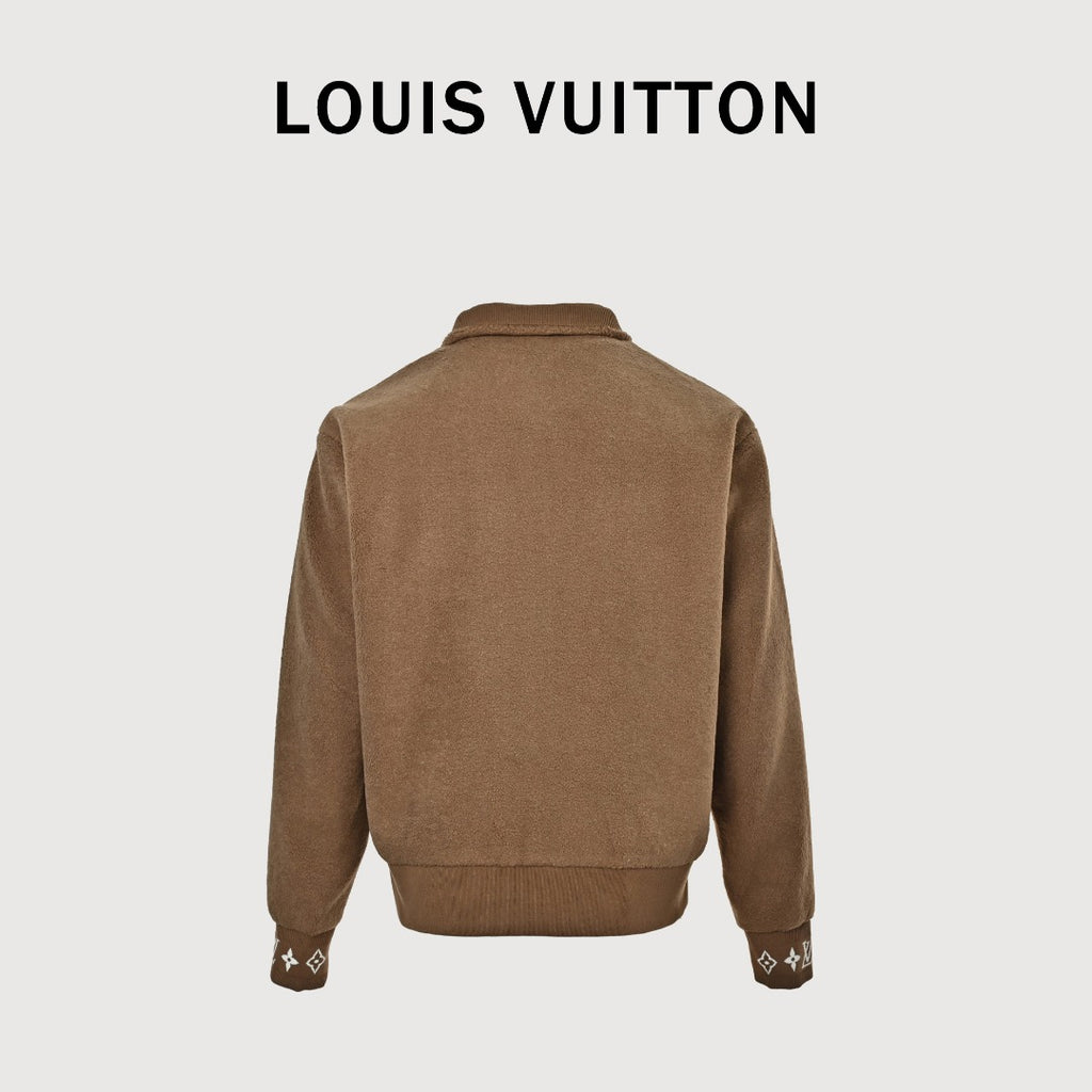 Louis Vuitton LV Monogram Jacquard Fleece Stand Collar Jacket Camel