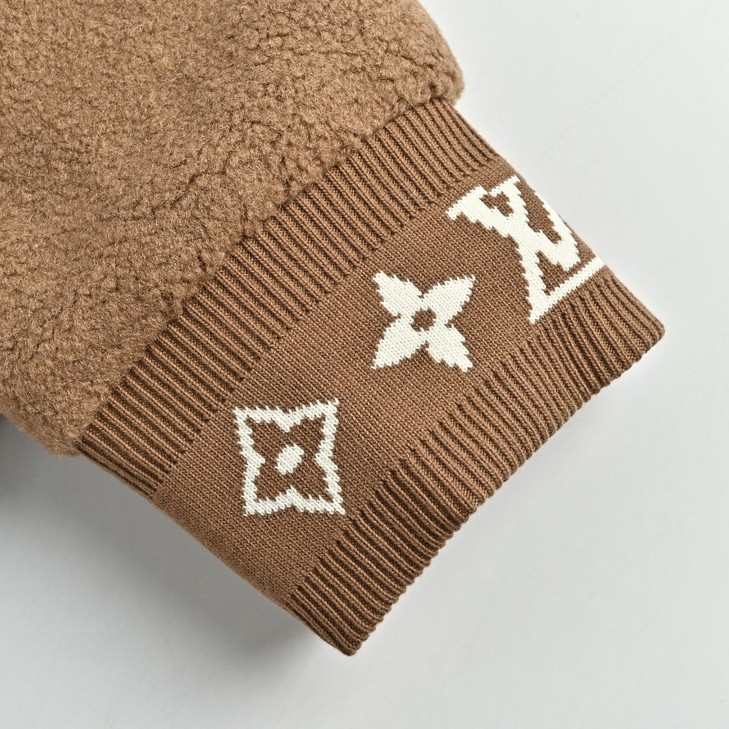 Louis Vuitton LV Monogram Jacquard Fleece Stand Collar Jacket Camel