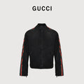 Gucci Red Green Web Stripe Moto Denim Jacket Black