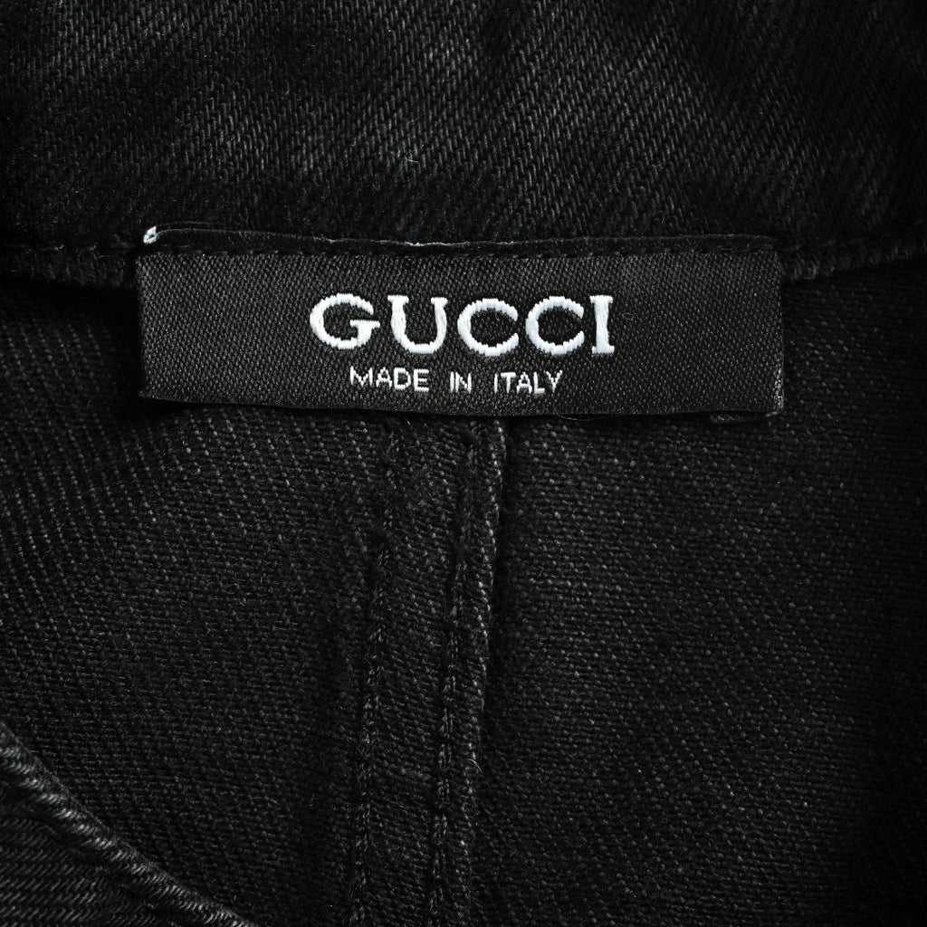 Gucci Red Green Web Stripe Moto Denim Jacket Black