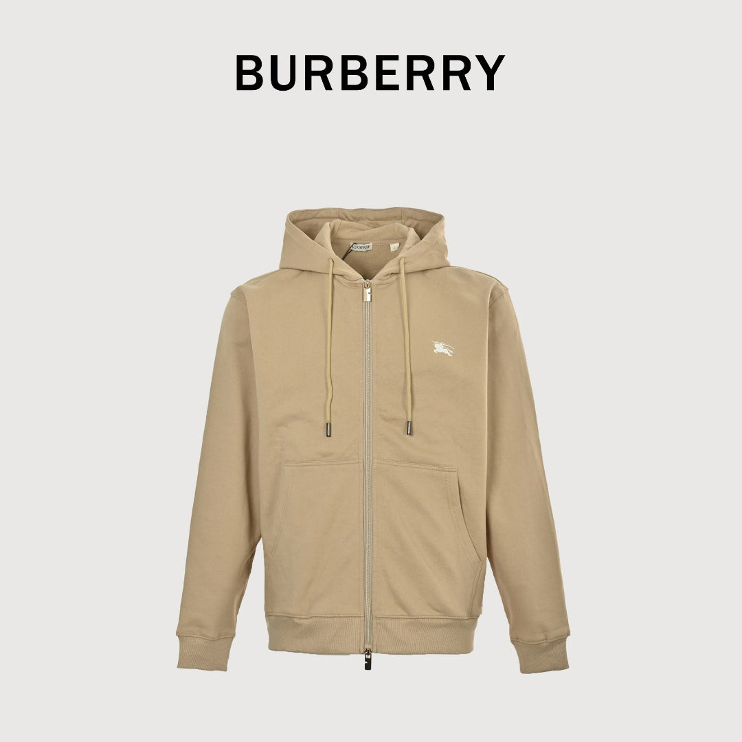 Burberry 25FW Back Crest Equestrian Knight Embroidery Double-Zip Hooded Jacket Khaki
