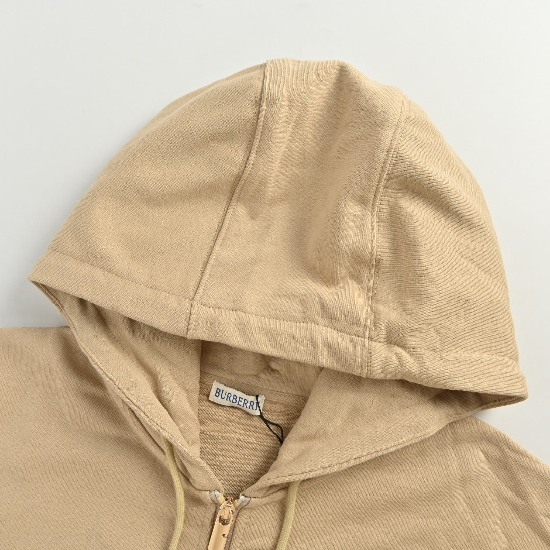Burberry 25FW Back Crest Equestrian Knight Embroidery Double-Zip Hooded Jacket Khaki