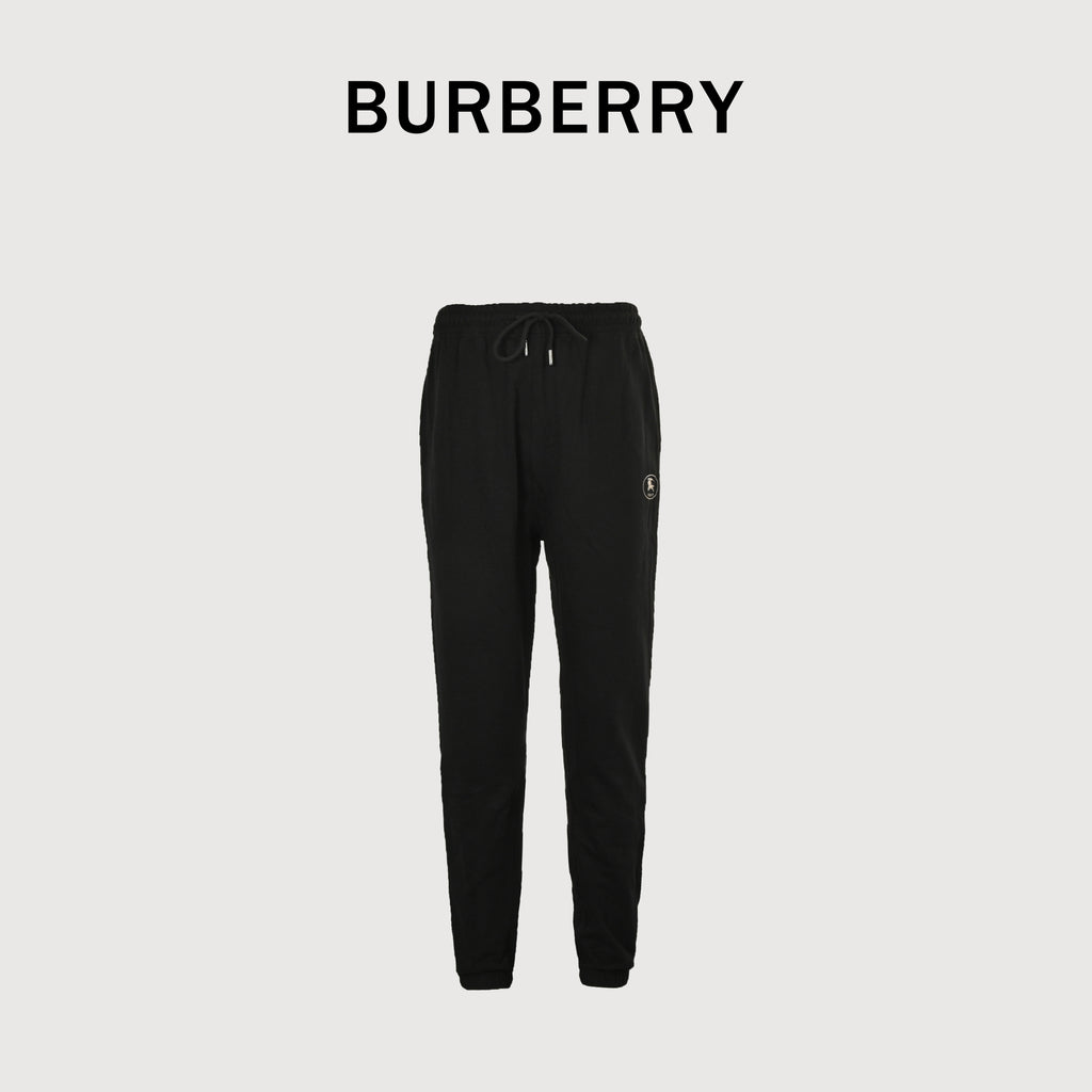 Burberry 25FW Back Pocket Equestrian Knight Cross-Stitch Embroidery Jogger Trousers Black