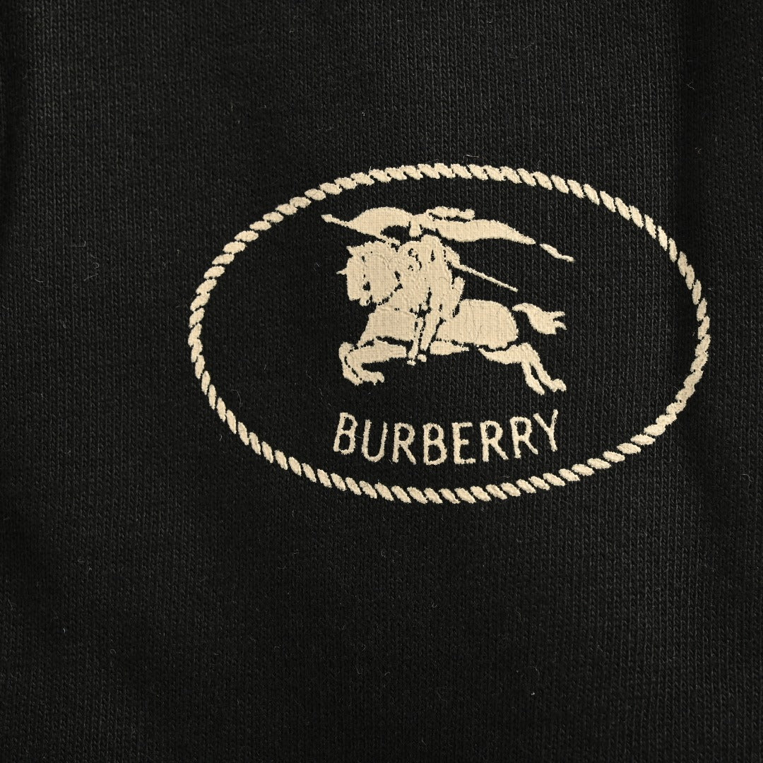 Burberry 25FW Back Pocket Equestrian Knight Cross-Stitch Embroidery Jogger Trousers Black