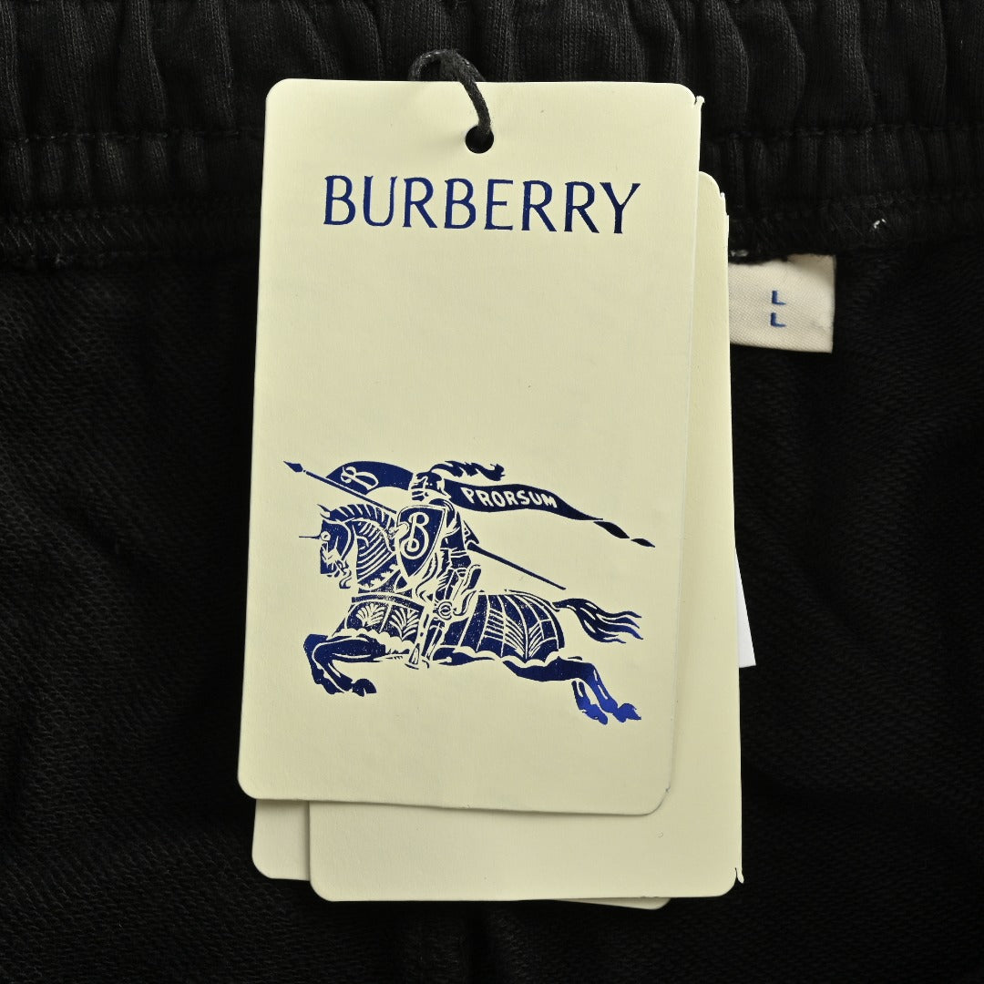 Burberry 25FW Back Pocket Equestrian Knight Cross-Stitch Embroidery Jogger Trousers Black