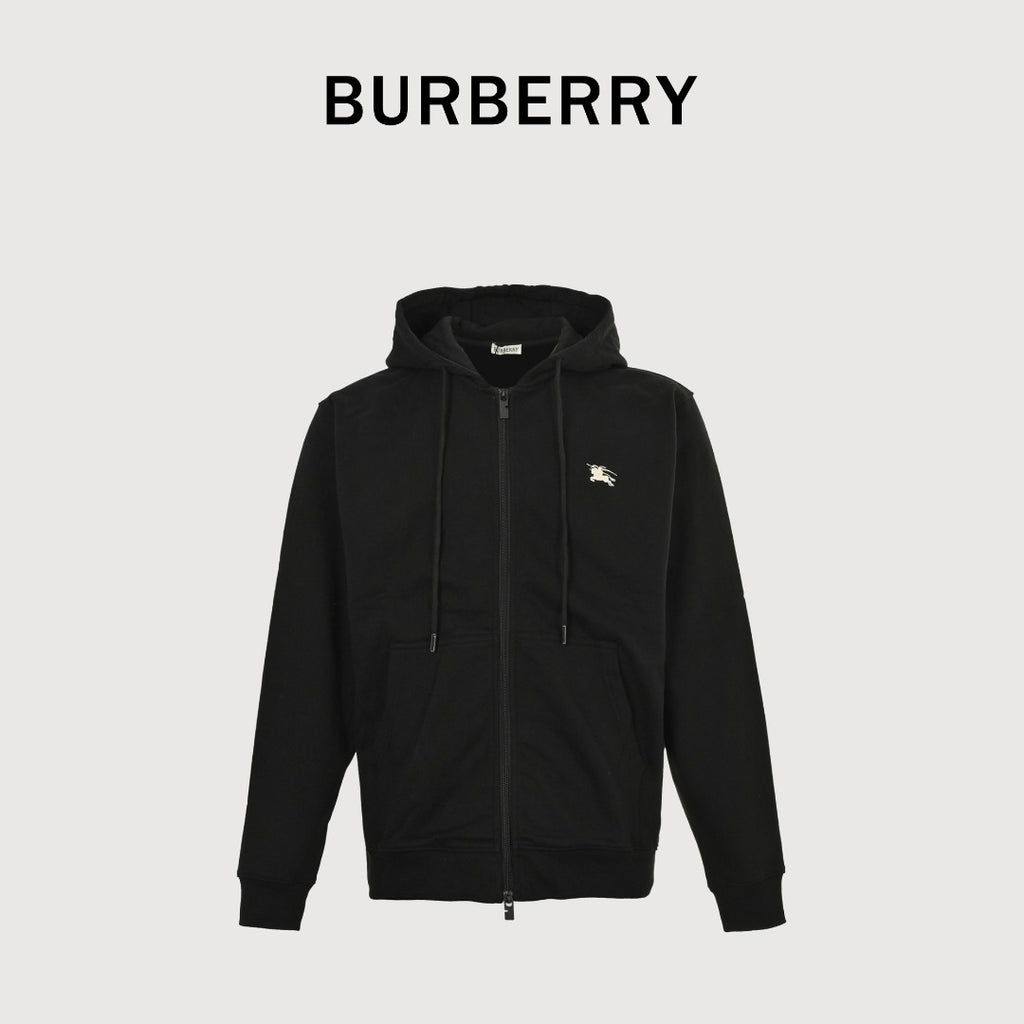 Burberry 25FW Back Crest Equestrian Knight Embroidery Double-Zip Hooded Jacket Black